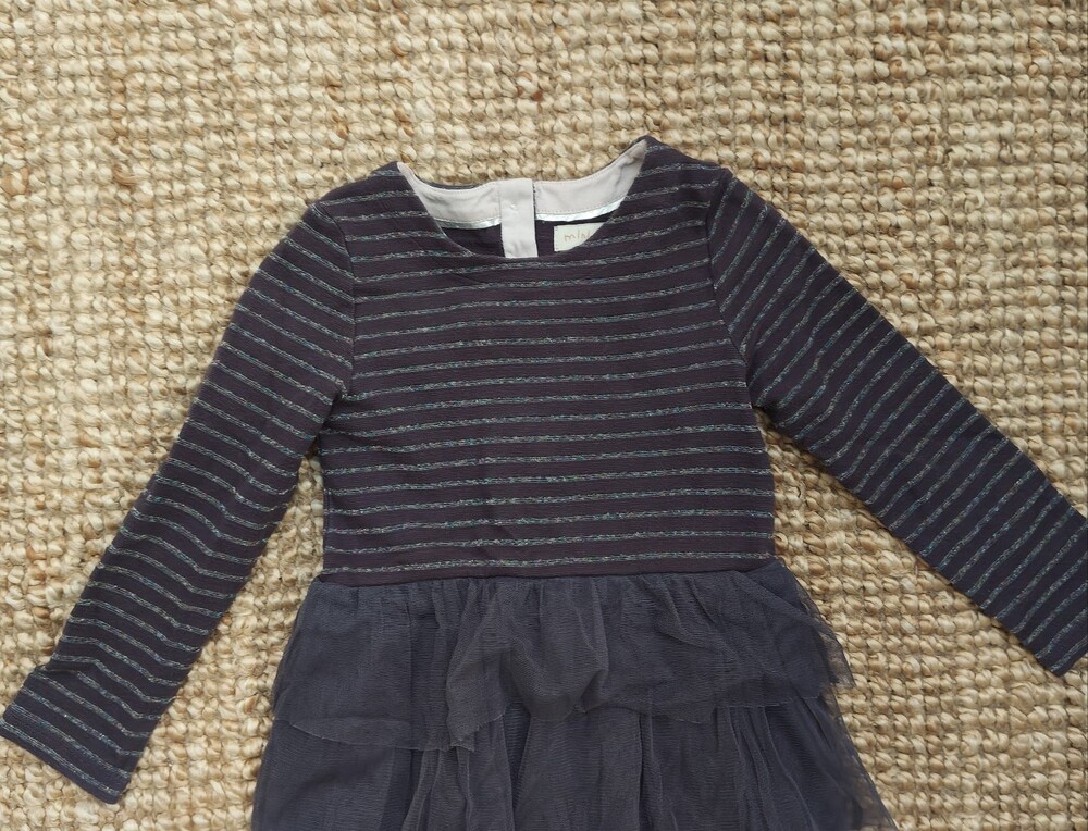 Mini Boden Navy and Light Blue Striped Long-Sleeve Dress